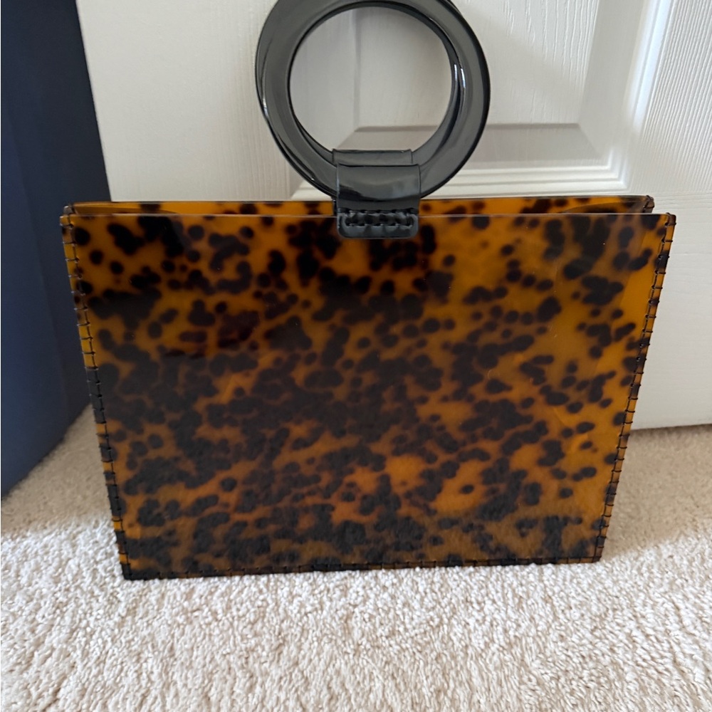 Tortoiseshell Pattern Handbag with Black Handle